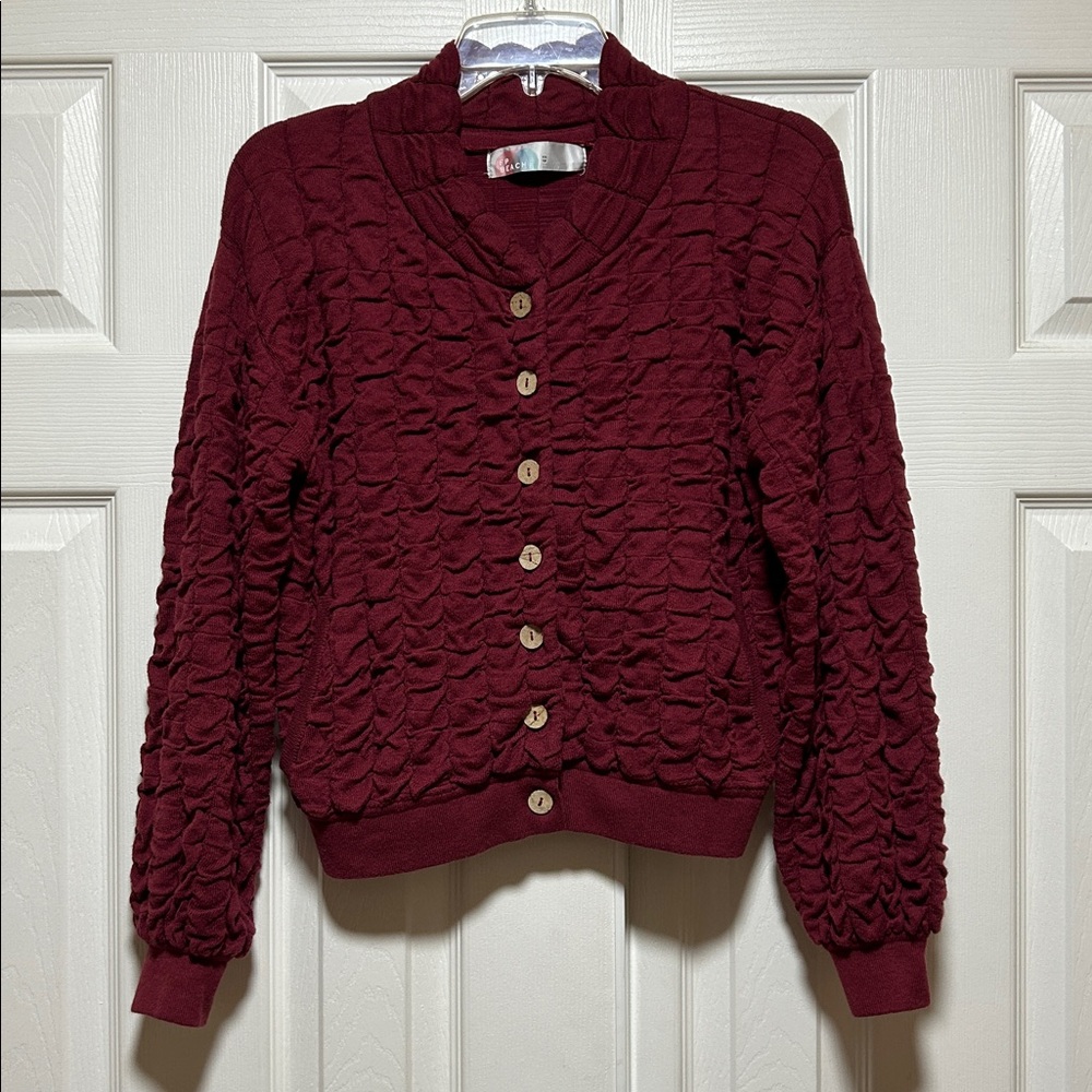 Free People Beach Burgundy Red Textured Knit Cardigan Jacket - Size X-Small - Picture 2 of 9